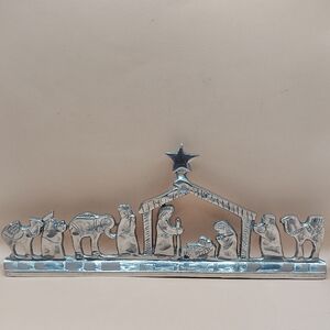 Vintage Hand Crafted Metal Nativity Made In Mexico 13.5"